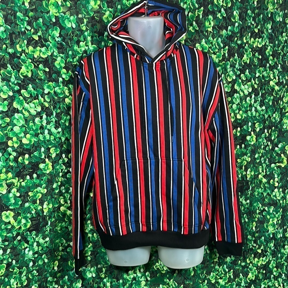 Urban Outfitters Small Vertical Striped Hoodie sweatshirt Red Blue Y2K 90s vibes
